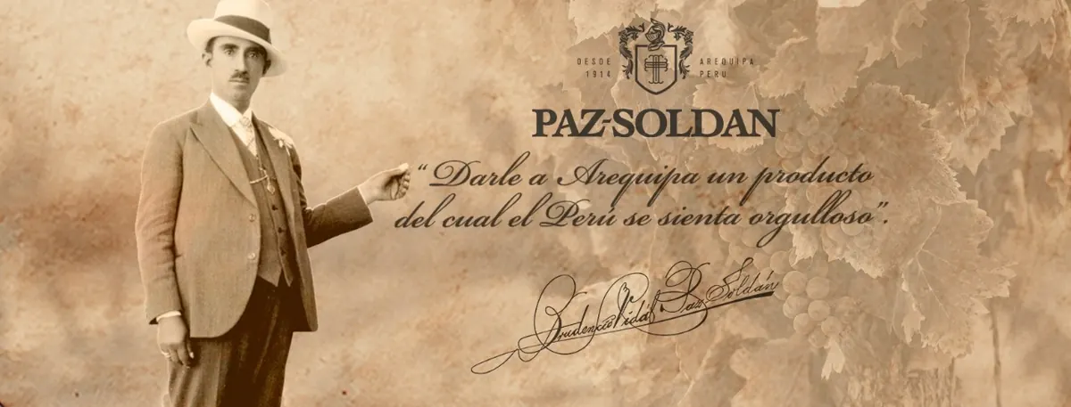 Don Prudencio Paz-Soldán, etiqueta antigua y fotografía histórica de la bodega